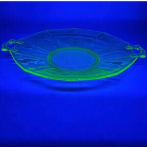 VTG 13" Green Decagon Double Handled Sandwich Plate Depression Uranium Vaseline